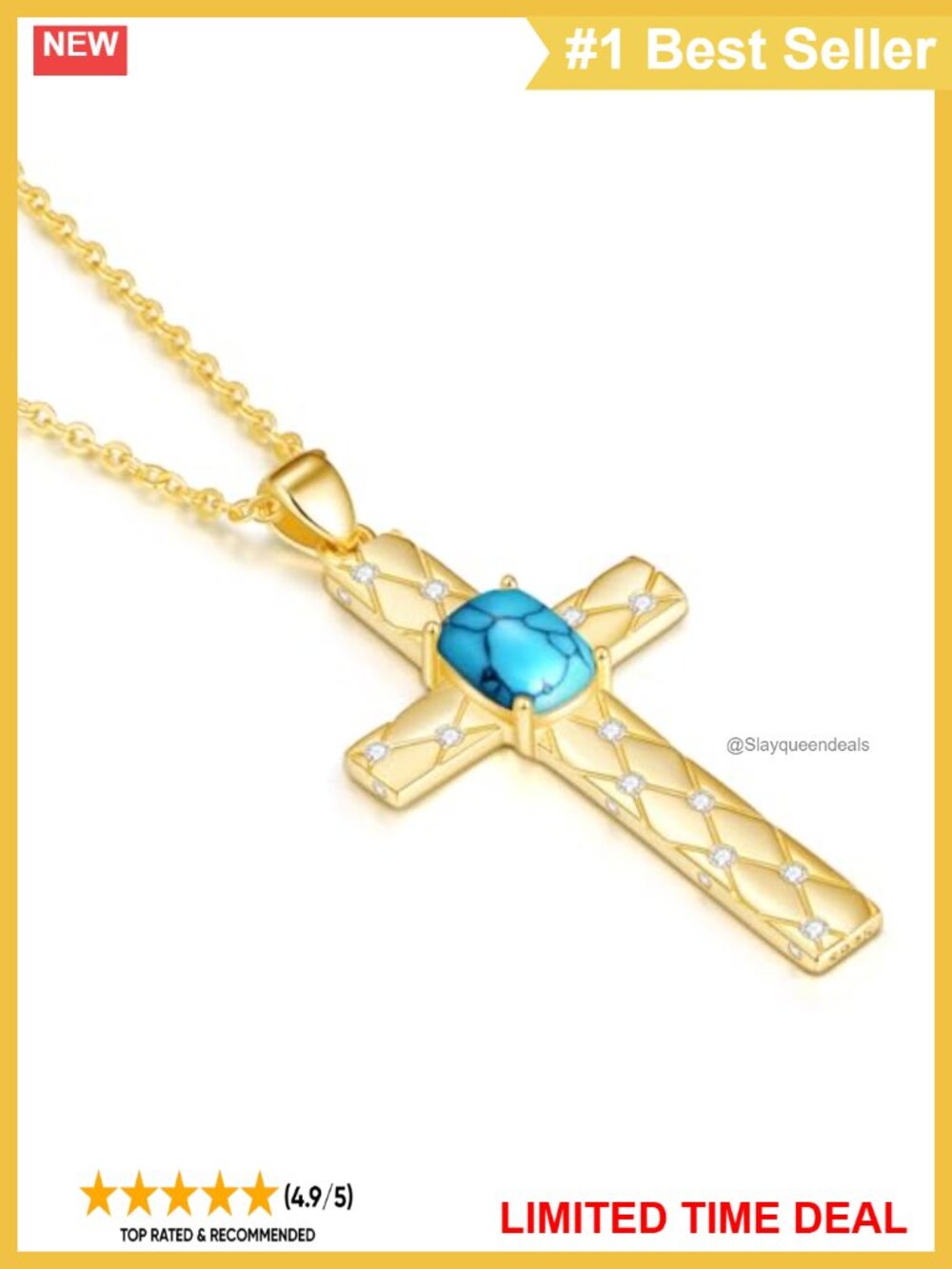 14K Gold Filled Turquoise Cross Birthstone Necklace Christian Gift